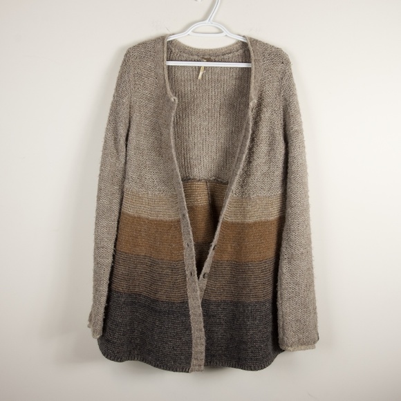 Free People Sweaters - Free People Wool Brown Striped Block Cardigan L